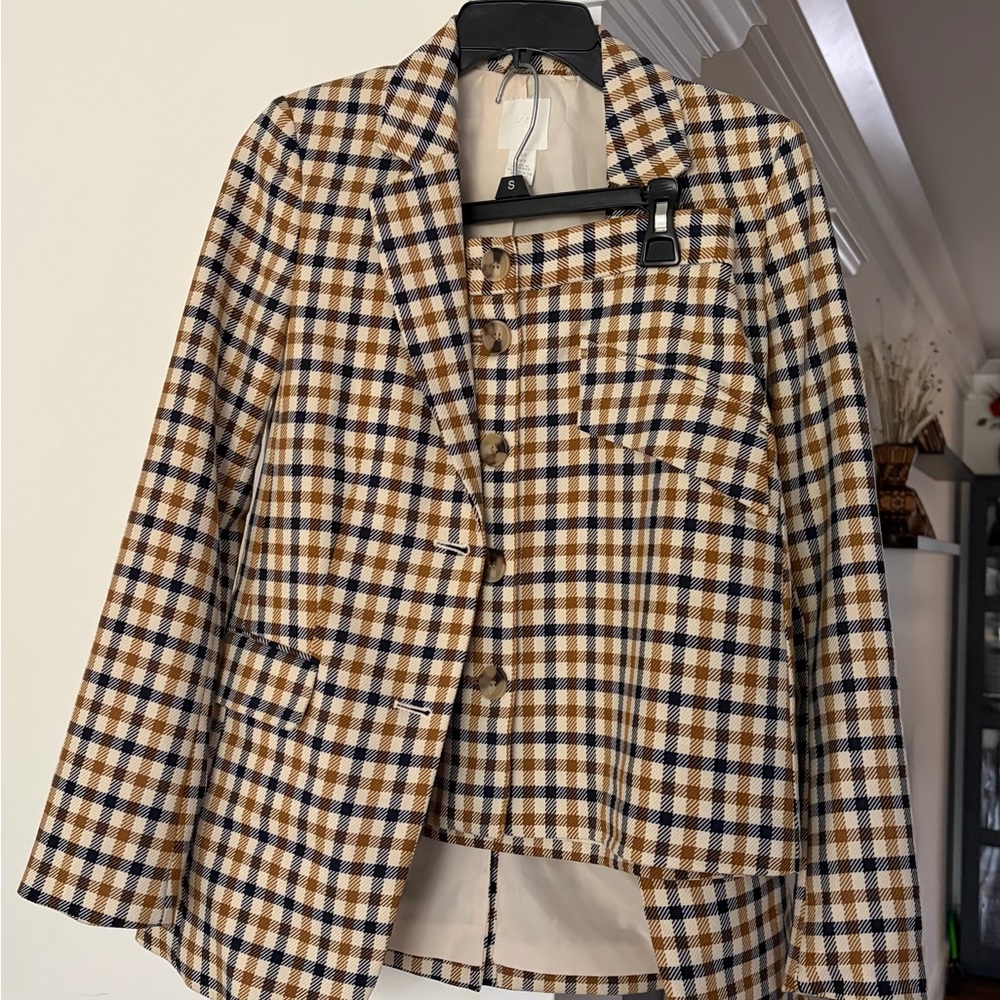 H&M Beige and Navy Checked Blazer Jacket and skirt set - Picture 2 of 3